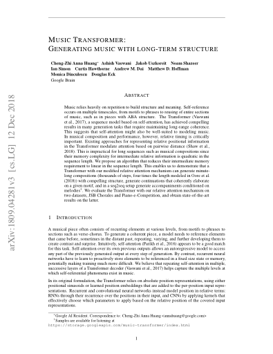 First page of Music Transformer paper